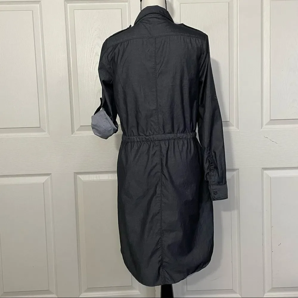Gap Dark Cotton Drawstring Waist Shirtdress with Pockets, Medium - Picture 6 of 13